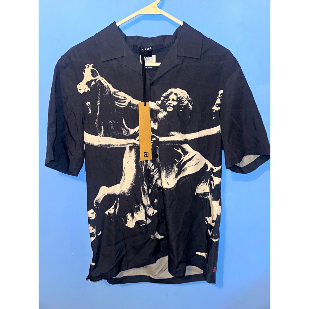 Ksubi Dancers Resort Mens XS Black Graphic Print Short Sleeve Shirt MFA23SH011